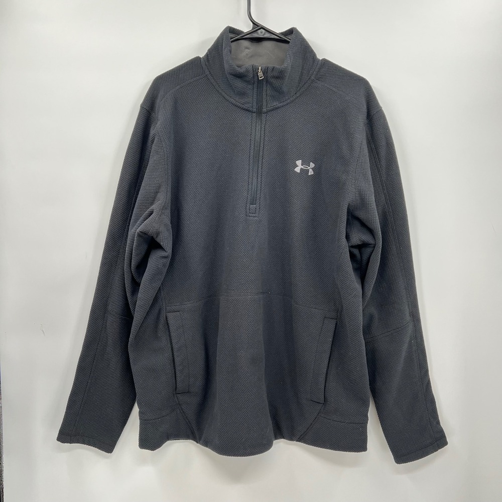 Under Armour XL‎ Quarter Zip Pullover Mens Black ColdGear Waffle Fleece Pocket